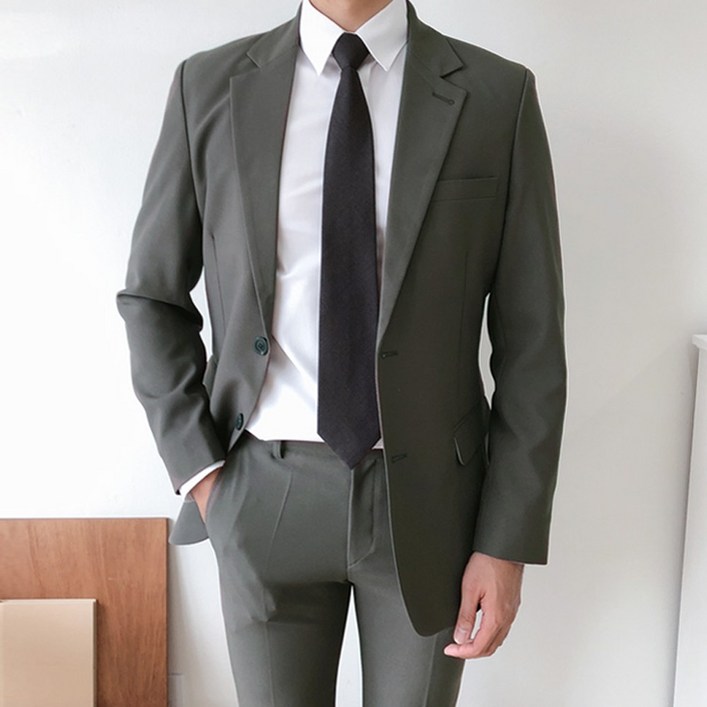 언탭트 남성용 사계절 투버튼 기본 캐주얼 정장 자켓  바지 세트