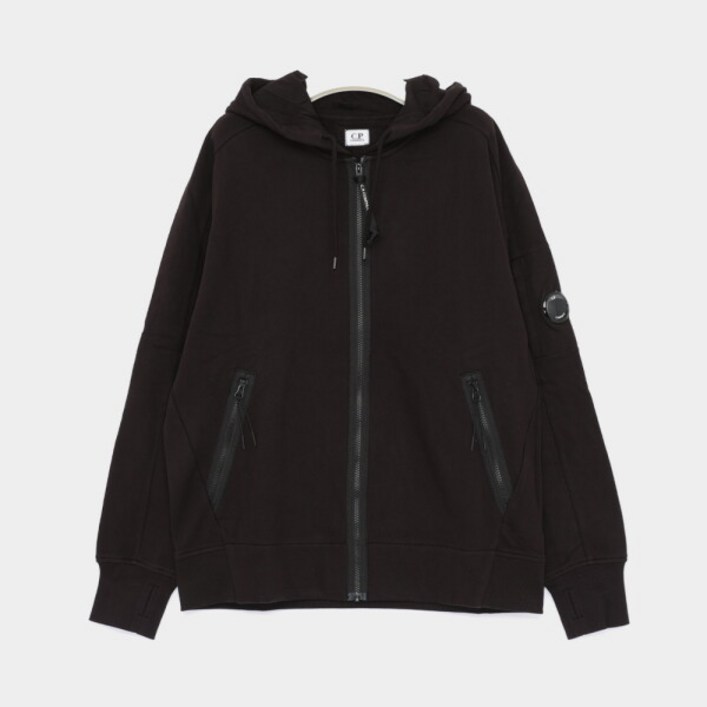 CP컴퍼니 25SS 렌즈와펜 디아고날 라이즈드 플리스 스웨트 후드집업 남성 자켓 18CMSS025A 005086W 999