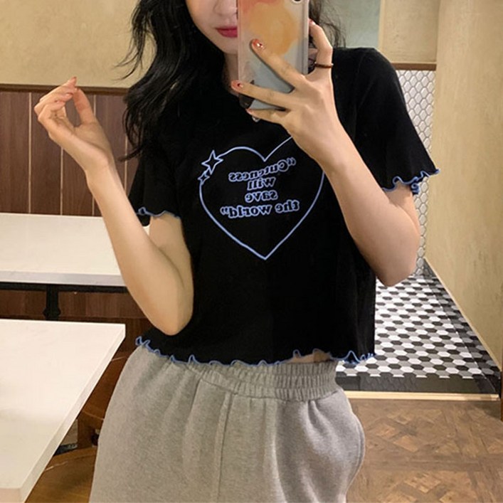 쇼트 톱 여름 루즈핏 반팔 티셔츠
