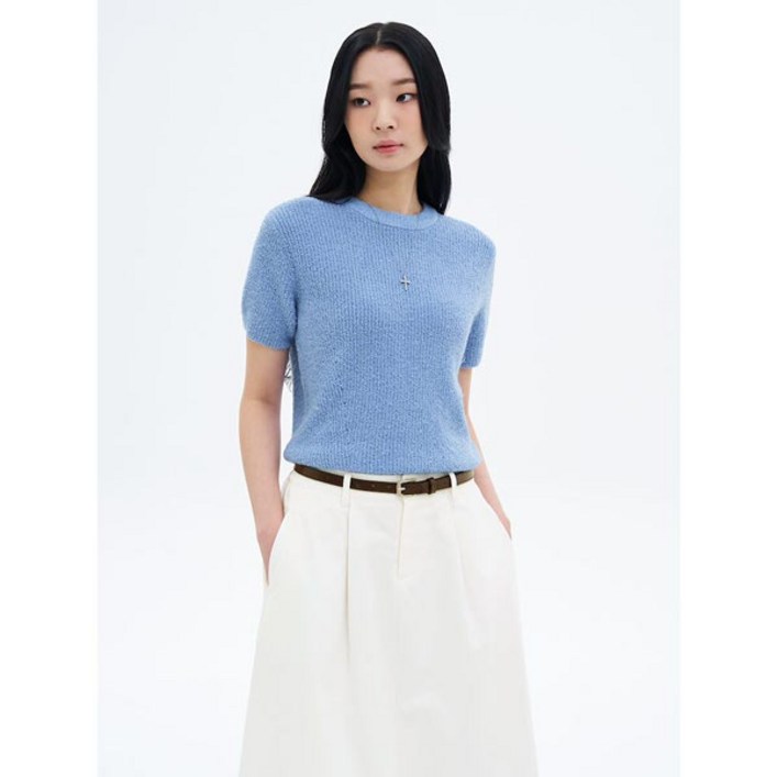 에잇세컨즈 라운드넥 하프 슬리브 풀오버 스카이 블루 355251LY7Q