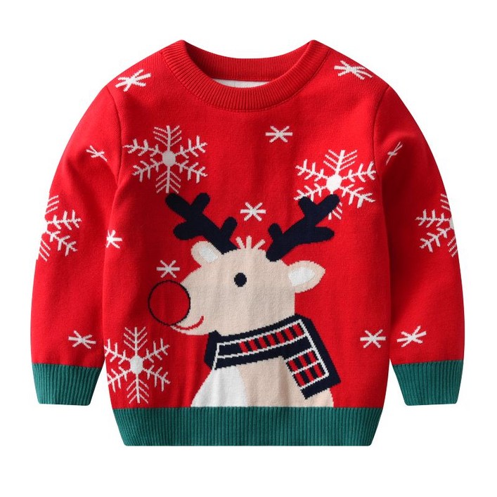 루비키즈 여아 남아 아동 성탄절 크리스마스 루돌프 눈꽃 라운드 니트 B125