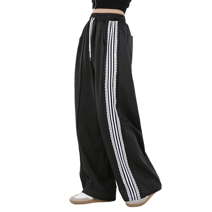 오버나인 여자 여성 밴딩 사이드 트랙 레이스 와이드 트레이닝 바지 롱팬츠