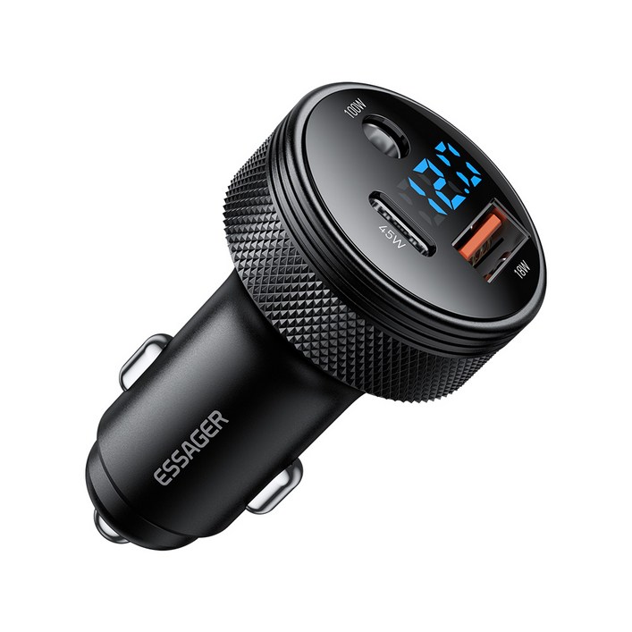 Essager DC 12V 100W USB AC포트 3포트 차량용 시거잭 자동차 초고속 충전기, 블랙, DCCA포트