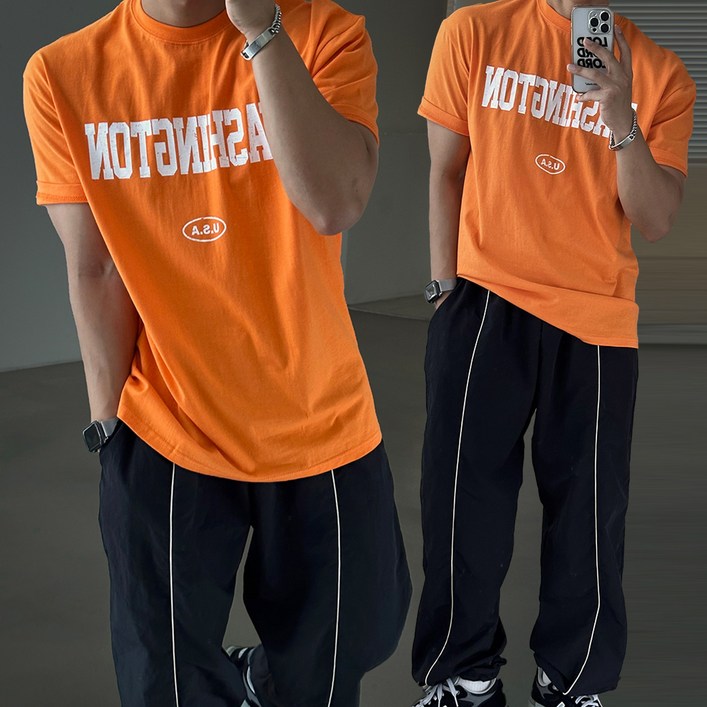 빠델 레터링 워싱턴 머슬핏 반팔 티셔츠