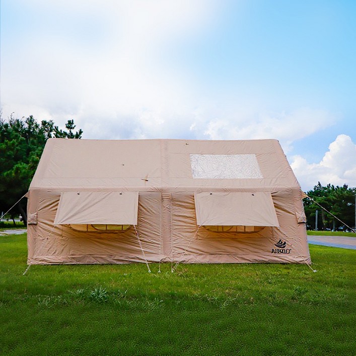 아이순스 에어텐트 캠핑텐트 원터치텐트 감성 글램핑 텐트 가족텐트 거실형, 베이지, 78인용