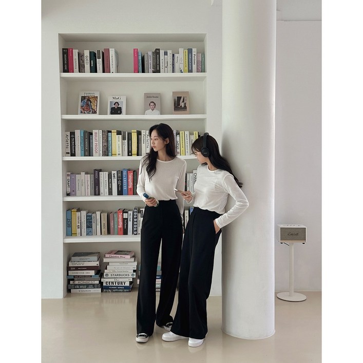 이삼사 스판 밴딩 와이드 슬랙스 팬츠 여성 편안한 트레이닝 바지 기본롱기장