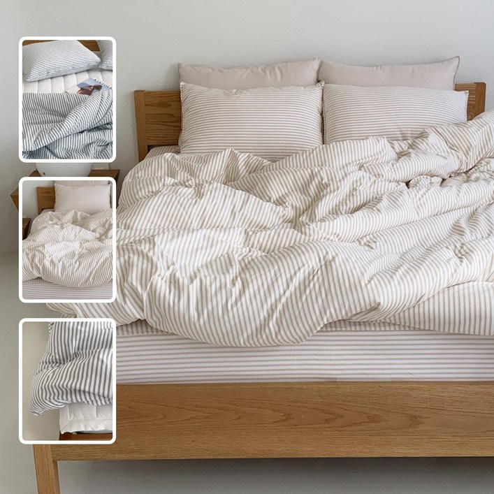 세미마이크로 스트라이프무드 차렵이불 침구 세트 슈퍼싱글  퀸 사이즈