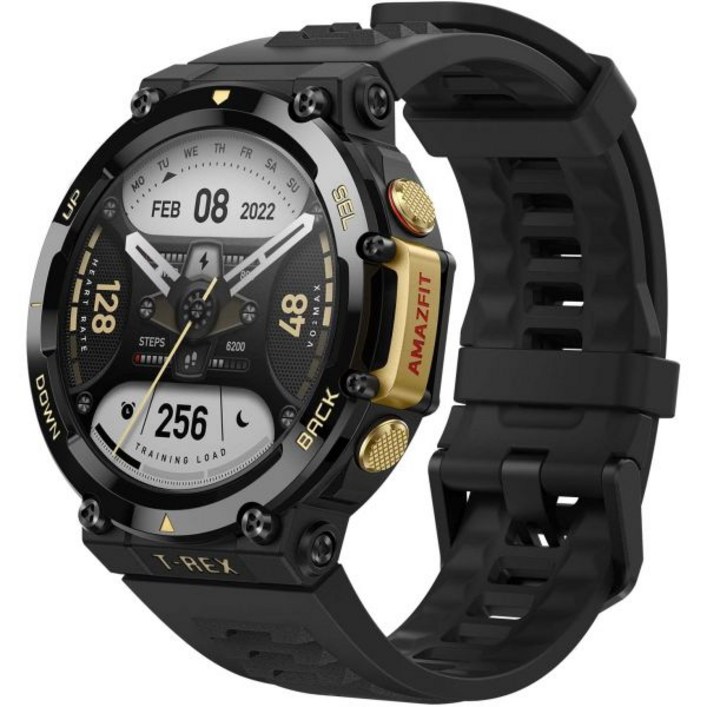 남성용 Amazfit T-Rex 2 스마트 워치 24일 배터리 수명 듀얼 밴드 6 위성 위치 설정 초저온 작동 투박한 실외 GPS 군사 실시간 내비게이션 - 블랙