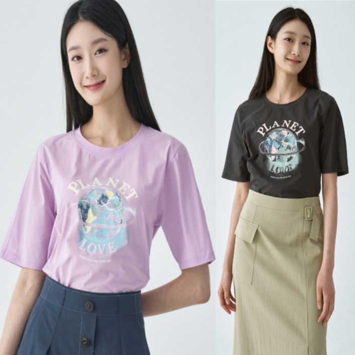 지센창원여성 트리코트 앞판 프린팅 반팔 티셔츠 2색 LSTSO477