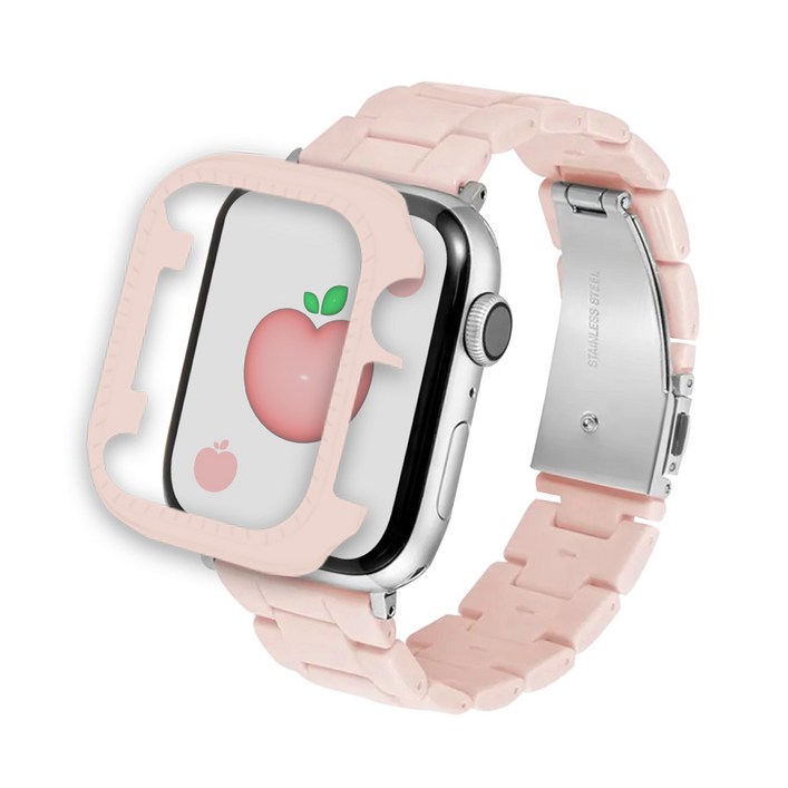 아이메이드잇 애플워치 호환 블럭 스트랩 케이스 세트, 핑크