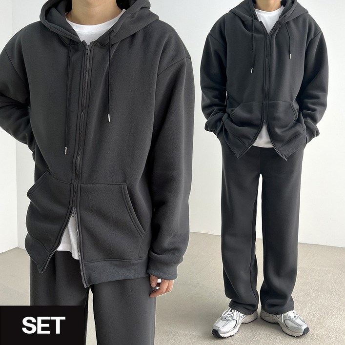 맨로틱 SET 남성 여성 오버핏 기모 후드집업  기모 와이드 바지 면 밴딩 팬츠 츄리닝 츄리닝 세트