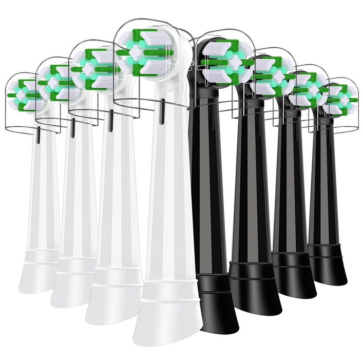 전동칫솔 교체 헤드, 오랄비 iO 2/3/4/5/6/7/8/9/10 시리즈 전동칫솔 손잡이에 호환되는 칫솔 헤드, 8개, black+white, i17-1