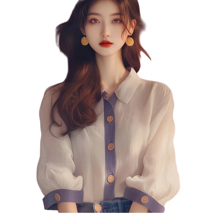 브이넥 긴팔 셔츠 여성 오가을 루즈핏 절정의 탑