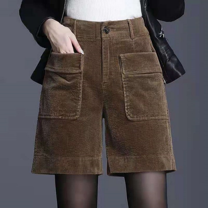 여성 가을 겨울 신상 코듀로이 5부 팬츠 슬림핏 코듀로이 아우터 캐주얼 와이드 일자 반바지 여자 슬랙스 숏팬츠