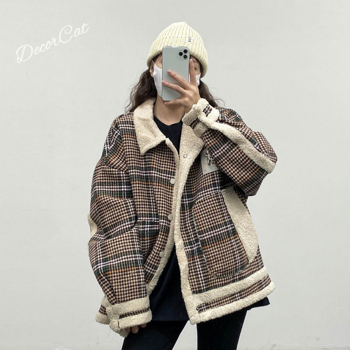체크코트 도톰 램스울코트 여성 모직코트