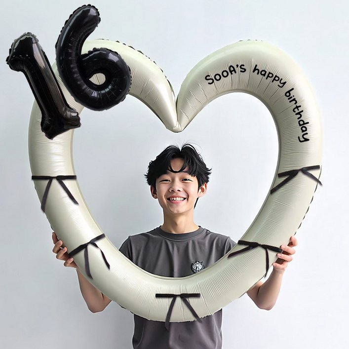 이벤트홀릭 블랙 숫자 하트프레임 풍선 생일파티용품세트(자유레터링) 포토존