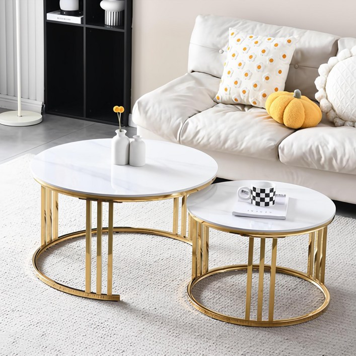 아우스 XM01 스테인리스 포세린 통 세라믹 테이블 거실테이블 강화유리테이블 쇼파테이블 인테리어테이블 대소세트, XM01 비앙코 카라라  스테인리스 골드