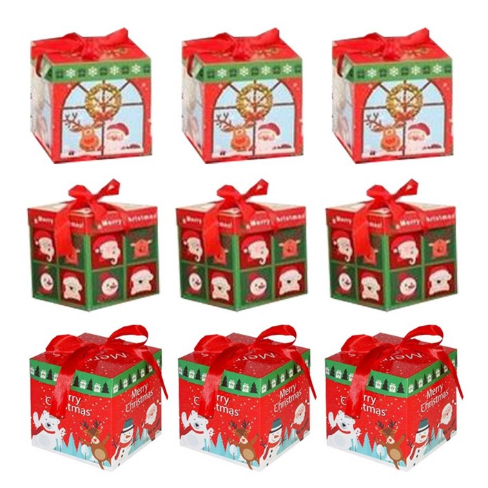 성탄절 리본 뚜껑 중사이즈 9개입 선물 포장 크리스마스 상자 박스 - 쇼핑앤샵