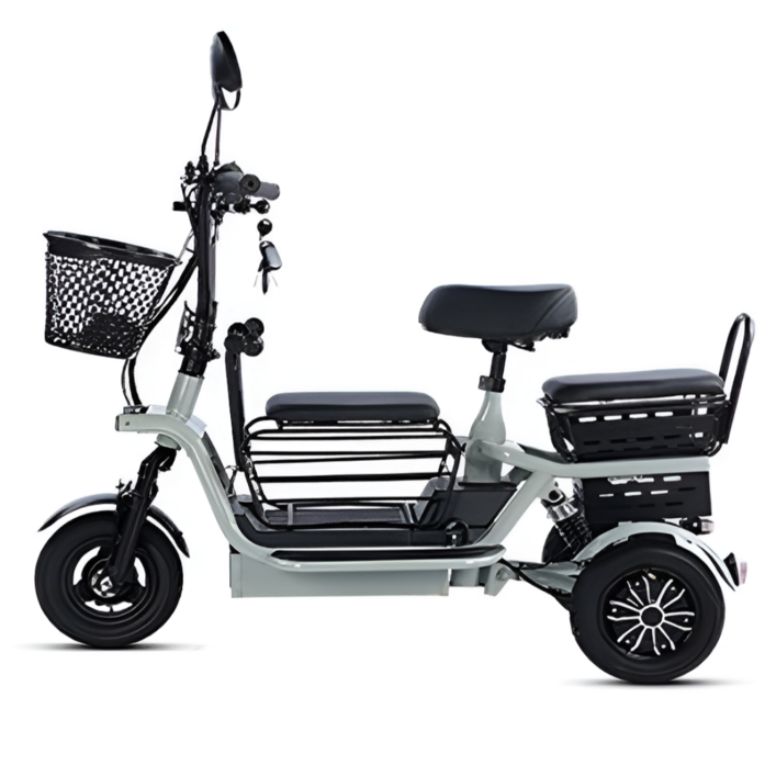 산타고 3인용 세발 전기 자전거 전동 스쿠터 삼륜 오토바이 노인 성인, 그린, 경량스틸