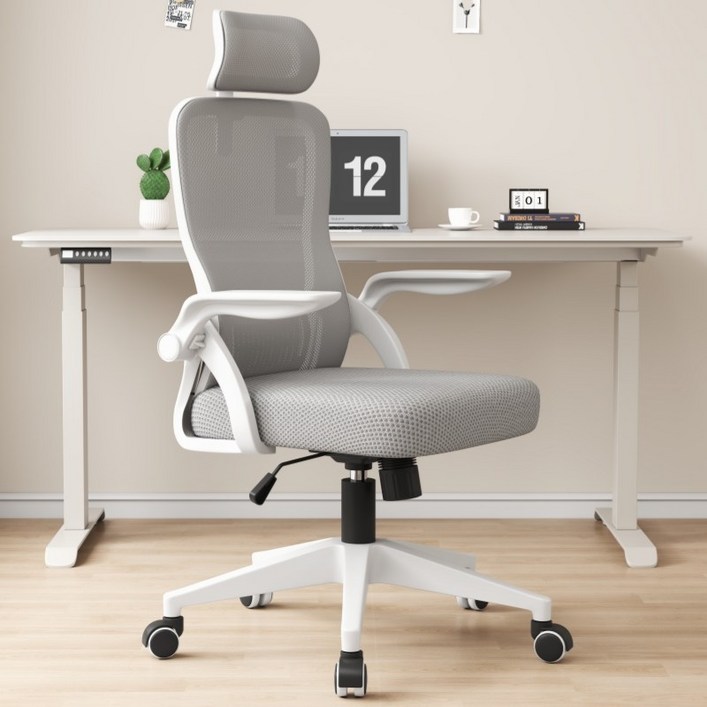 티야드 자세교정 공부 사무용 의자 허리받침 컴퓨터 메쉬 사무실의자, 화이트그레이