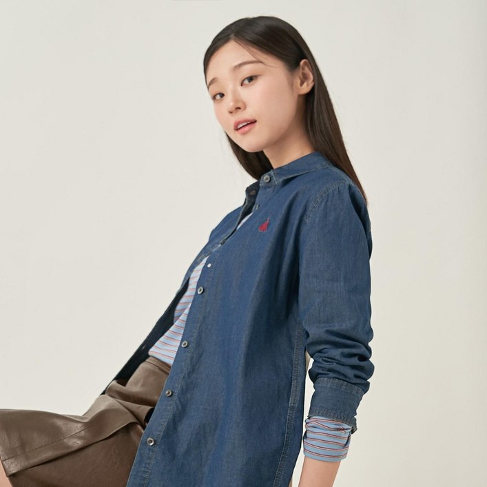 백화점 정품 25FW 빈폴 레이디스 Essential 인디고 데님 레귤러핏 셔츠  블루 BF5764E03P