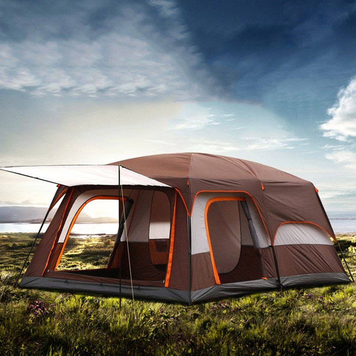 코코프 캠핑용 휴대용 글램핑 천막 투룸 패밀리 텐트 대형, 브라운, 46인용