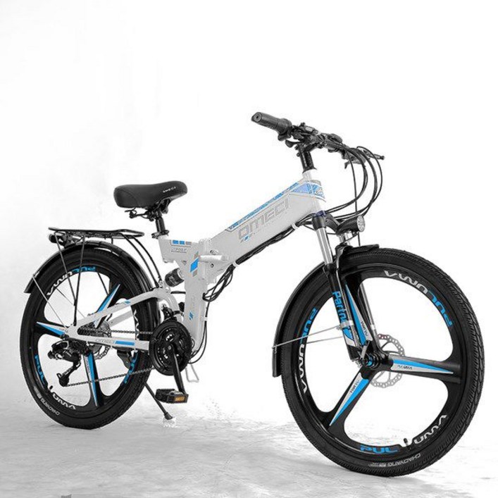 전기 자전거 리튬 배터리 성인 산악 자전거 26 인치 접이식 전동 킥보드 배달 운동 패달 겸용, 스포크 휠 화이트9