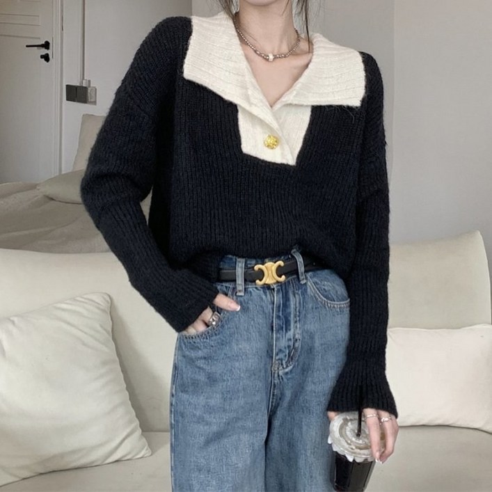 아이엠몽 여성 빅카라 니트 티셔츠