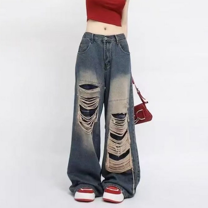 COSYEVNO  여성 봄철 하이웨이스트 디스트로이드 진 봄 가을 캐주얼 바지 LFHpdk-7