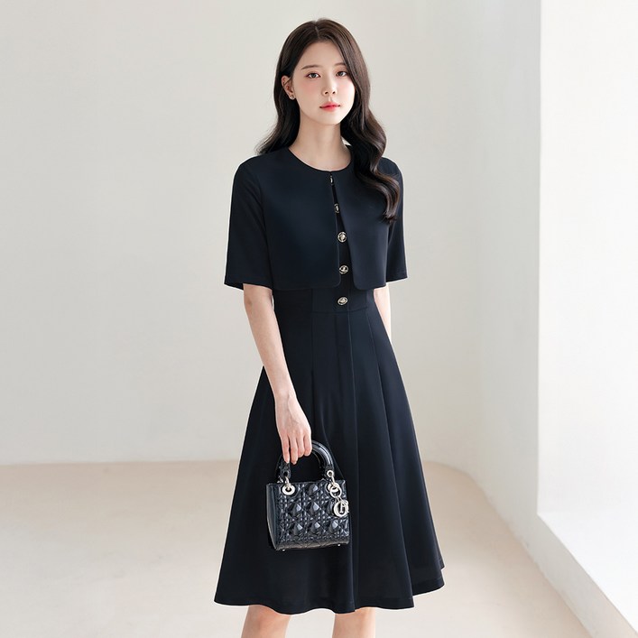 시크라인(~XXL까지) 토레네 라운드넥 레이어드 플레어 원피스 여름 하객룩 오피스룩 데이트 모임 미시 빅사이즈