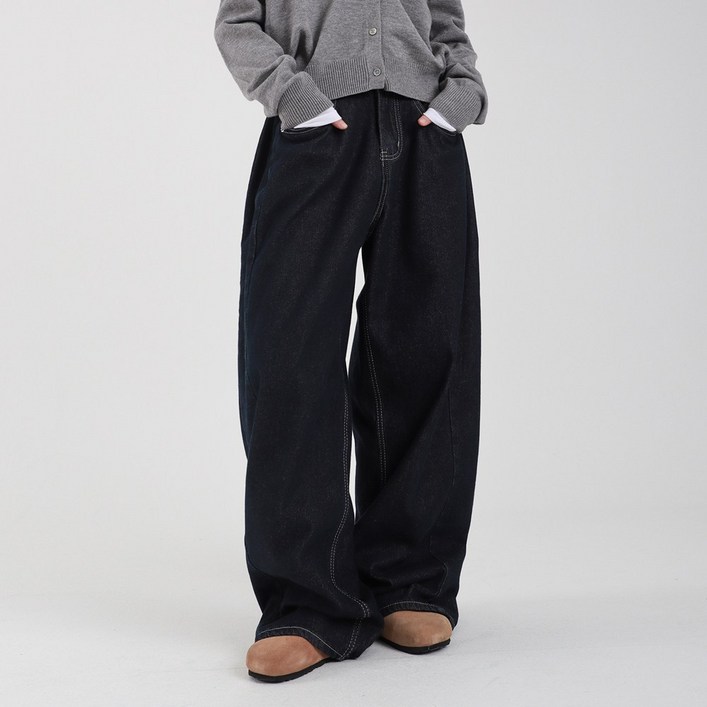 수비진 3컬러 기모 사이드핀턱 생지데님 와이드 기모청바지 숏,롱 기장선택