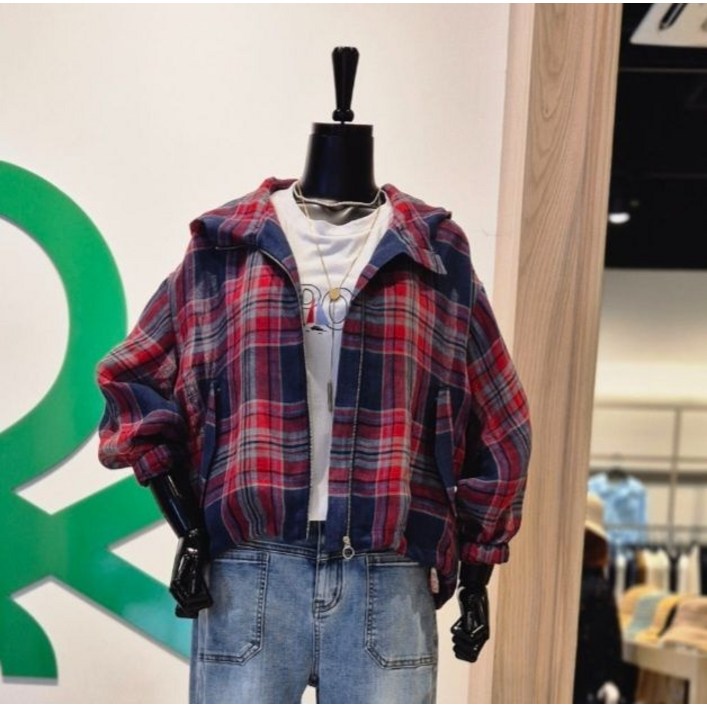 백화점정품 25년NEW 베네통 체크 후드집업점퍼BAJPB1531