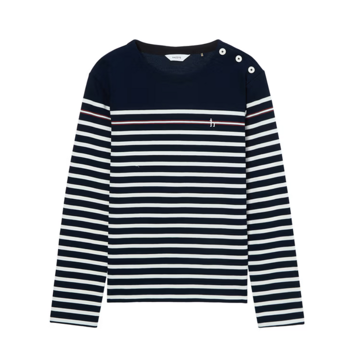 헤지스 여성용 버튼장식 스트라이프 긴팔 티셔츠