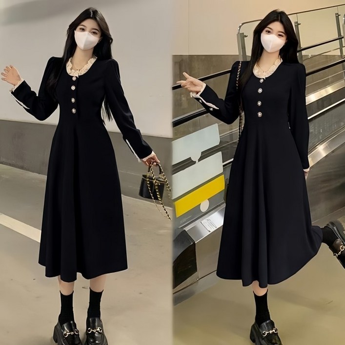 Novastar 여성 가을 겨울 하객룩 원피스 휴양지 원피스 블랙 빅 사이즈 롱원피스