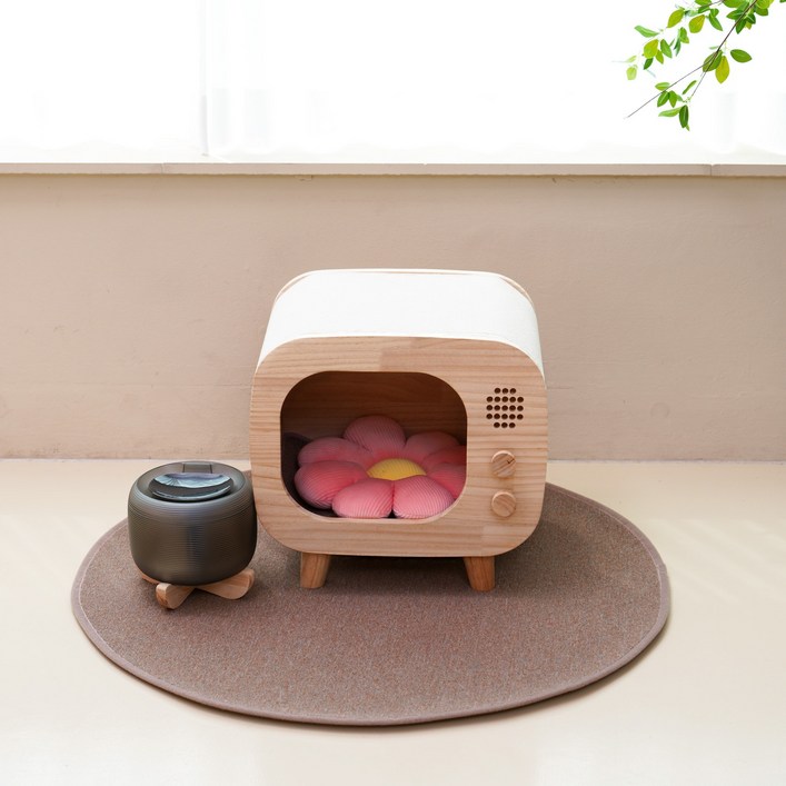 더따슴 국내제작 고급 원목 고양이 강아지 집 DIY 티비형 숨숨집