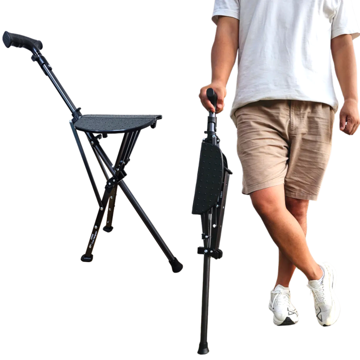 트루행센 휴대용 접이식 지팡이 의자 어르신 부모님 효도선물 서서의자 체어, 블랙, 1개