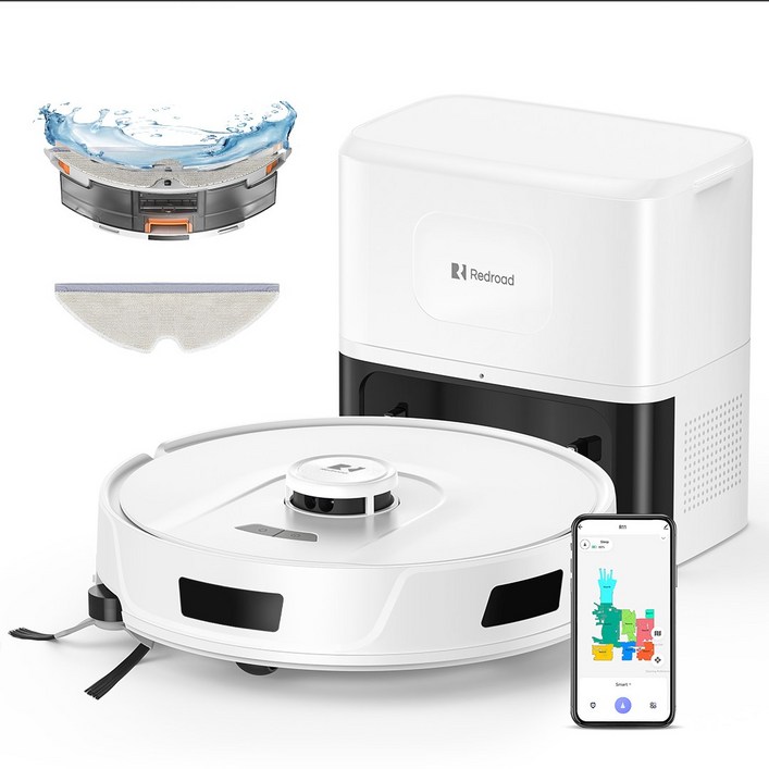 Redroad R11 2in1 물걸레 LDS센서 로봇청소기 강력한 10000Pa 흡입력 사이드 브러쉬 확장 특허 기술 먼지비움 어플연동, R11