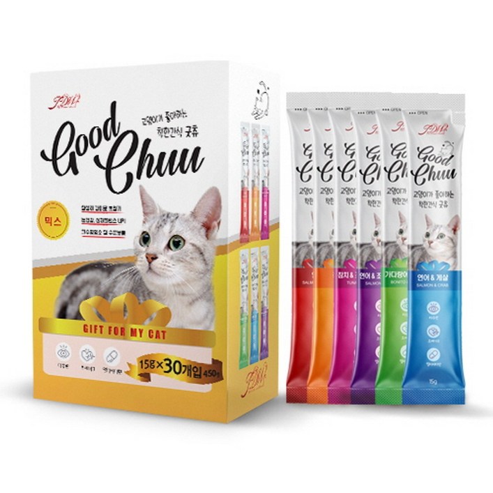 굿츄 고양이 간식 츄르 대용량 30p 믹스팩, 1개, 450g, 단품 굿츄 고양이 간식 츄르 대용량 30p 믹스팩, 1개, 450g, 단품