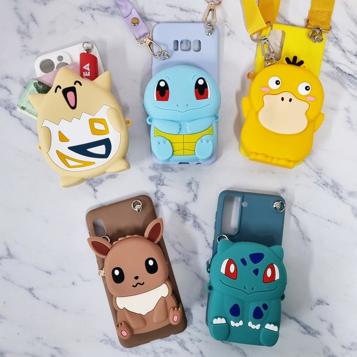 사은품/갤럭시 A14 A34 A54 A33 A32 만화 캐릭터 동전 수납 지갑 파우치 분실 방지 목걸이 스트랩 세트 실리콘 케이스