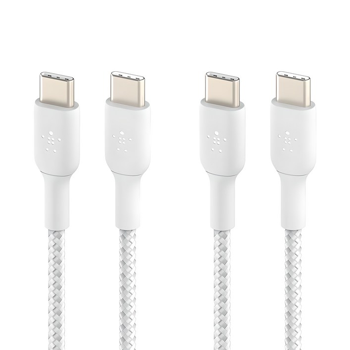 벨킨 BoostCharge 브레이디드 USB C타입C타입 고속 충전케이블 CAB004bt2MWH, 화이트, 2개, 2m