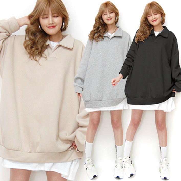 통통마녀 ]  오버핏 카라 맨투맨  4 컬러  6XL  오버사이즈  / [ 기모 포함 판매 ]