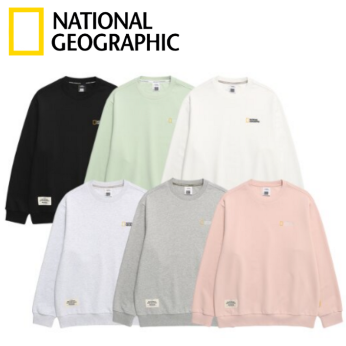 [매장발송]내셔널지오그래픽 남녀 공용 맨투맨 베이직 스몰 로고 여행 커플룩 티셔츠