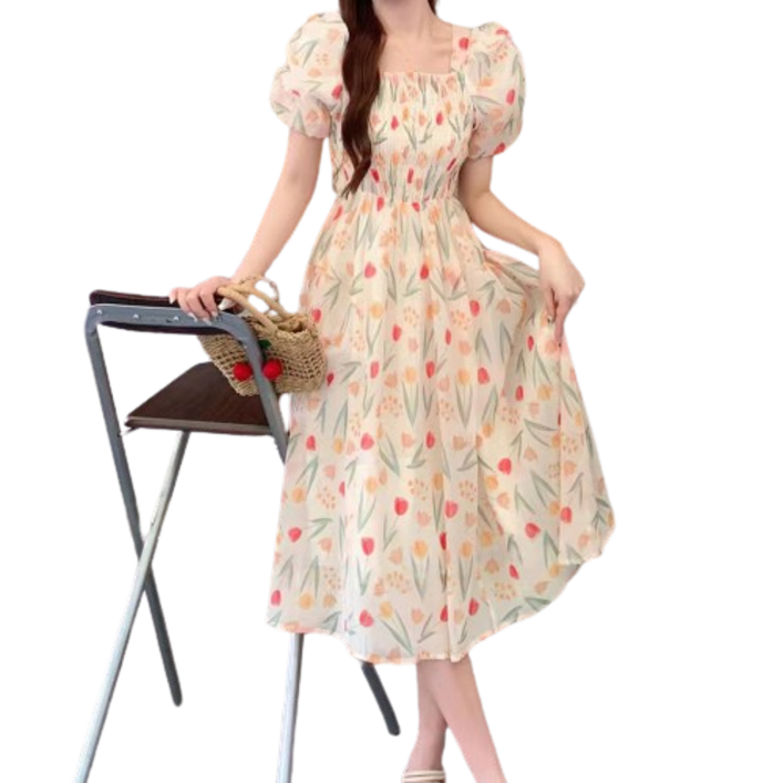 마켓에이 튤립 플라워 퍼프 롱 원피스 T24SS3A0145