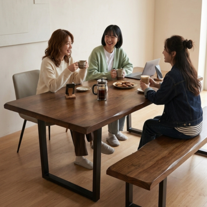 캠페토 우드슬랩 카페 롱 테이블 까펠로 상판 통원목 대형, 6인용, 우드