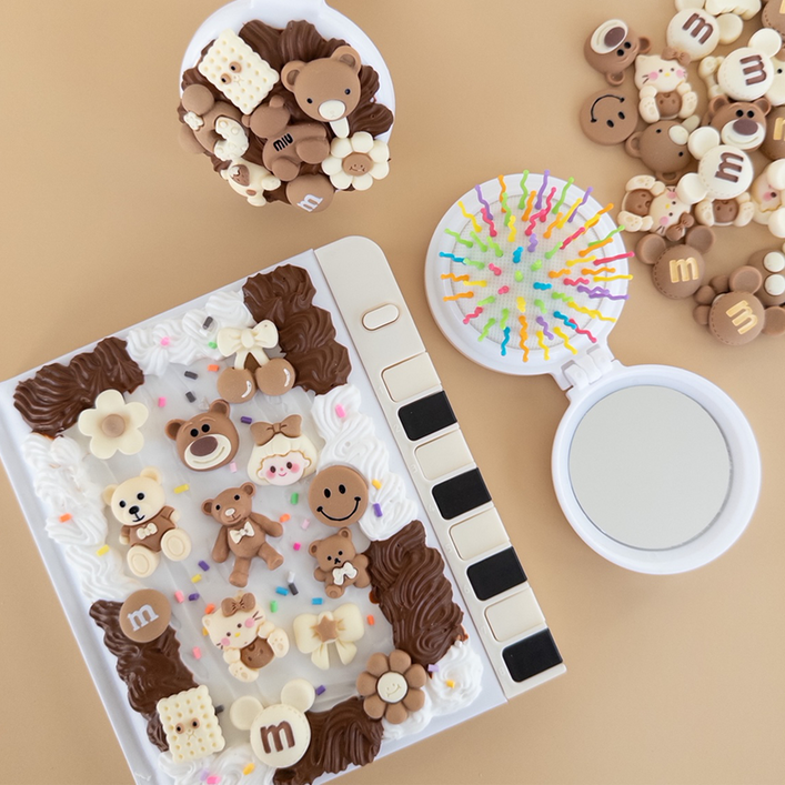 더하우스마켓 DIY 예쁜 브라운 다이어리 거울빗 꾸미기 세트