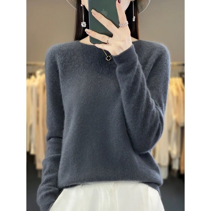 대복 여성용 루즈핏 100 캐시미어 라운드니트티 스웨터