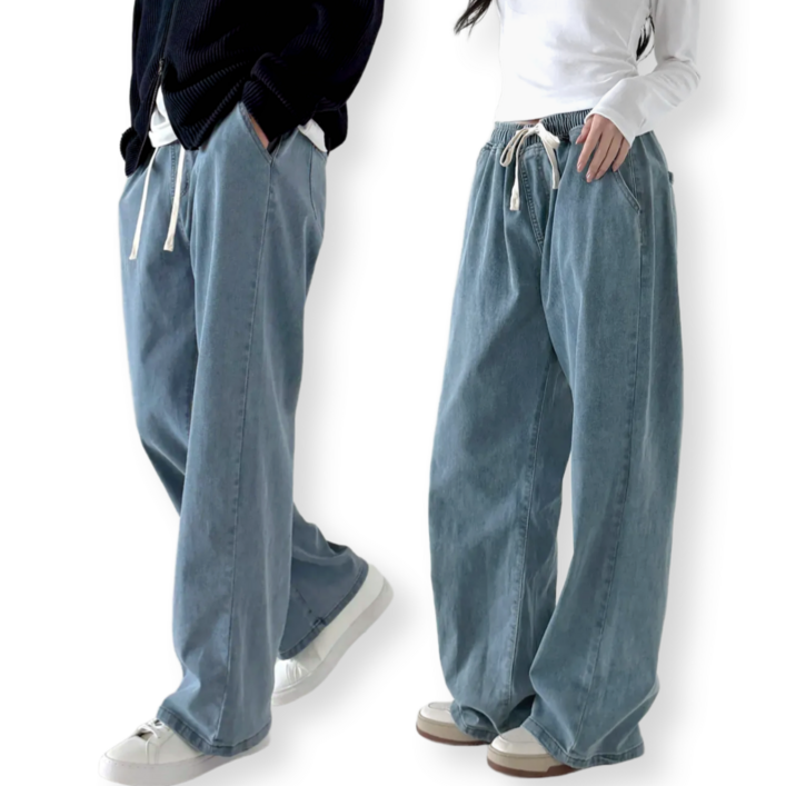 제시본 남녀공용 사계절 와이드 청바지 편한 스판 밴딩 워싱 데님 팬츠 빅사이즈 M3XL