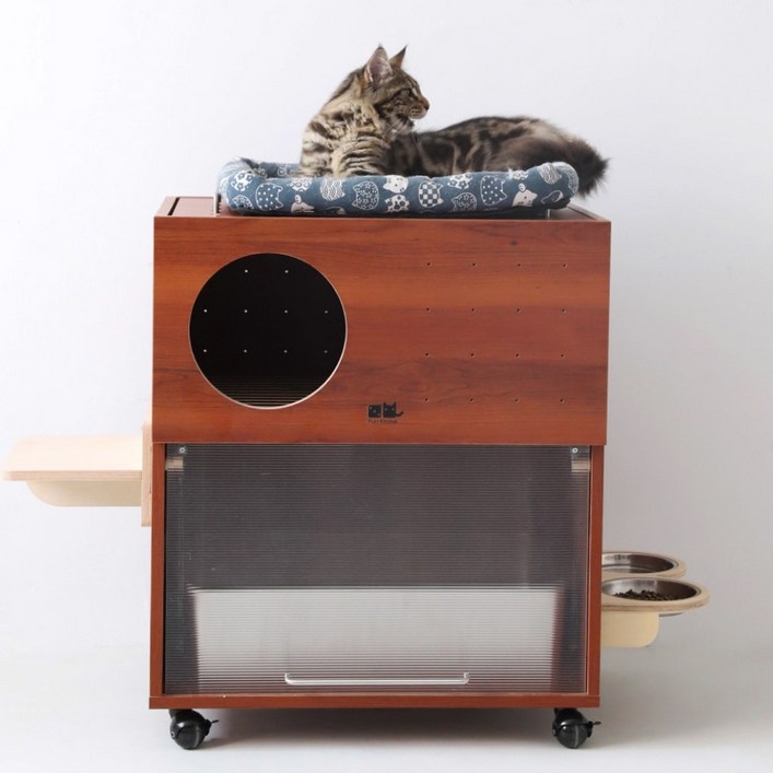 고양이 화장실 수납장 원목 가구형 코너형 발판