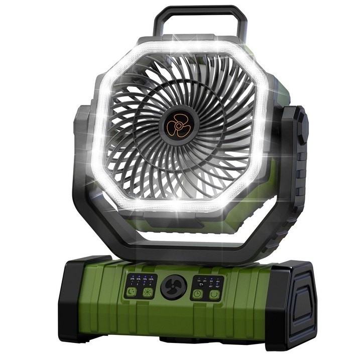 신맥스 F6 야외 캠핑용 무선 피크닉 선풍기 충전식 휴대용 20000mAh 초대용량 배터리 4단계 풍량 LED조명 무소음 탁상용 각도조절 차량용 자연재해 용품 행거식 에너지 절약, 그린