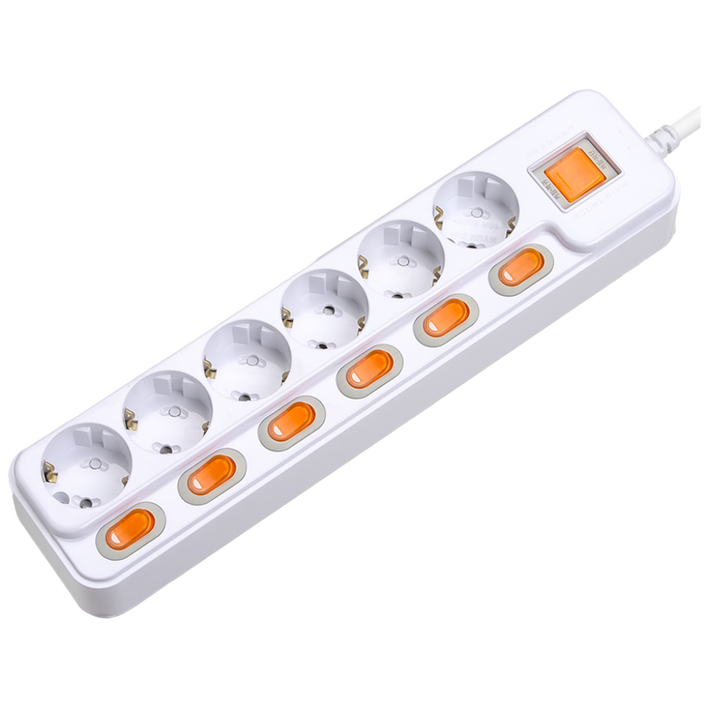 현대 국산 접지 개별 +과부하차단 스위치 멀티탭 멀티콘센트 6구 (16A), 1개, 1.5m